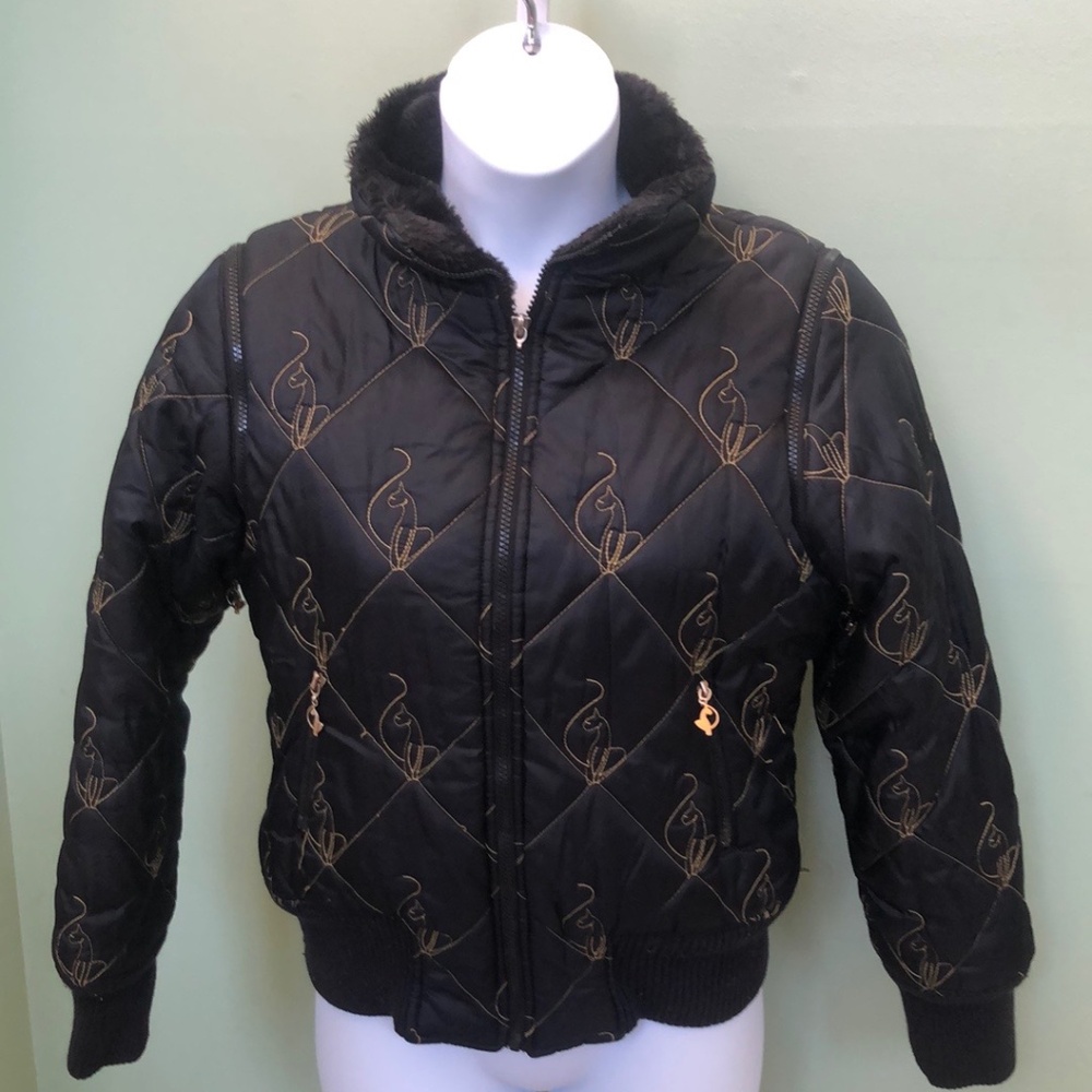 Baby Phat Women's Black Puffer Jacket / Vest  Removable sleeves Size XL
